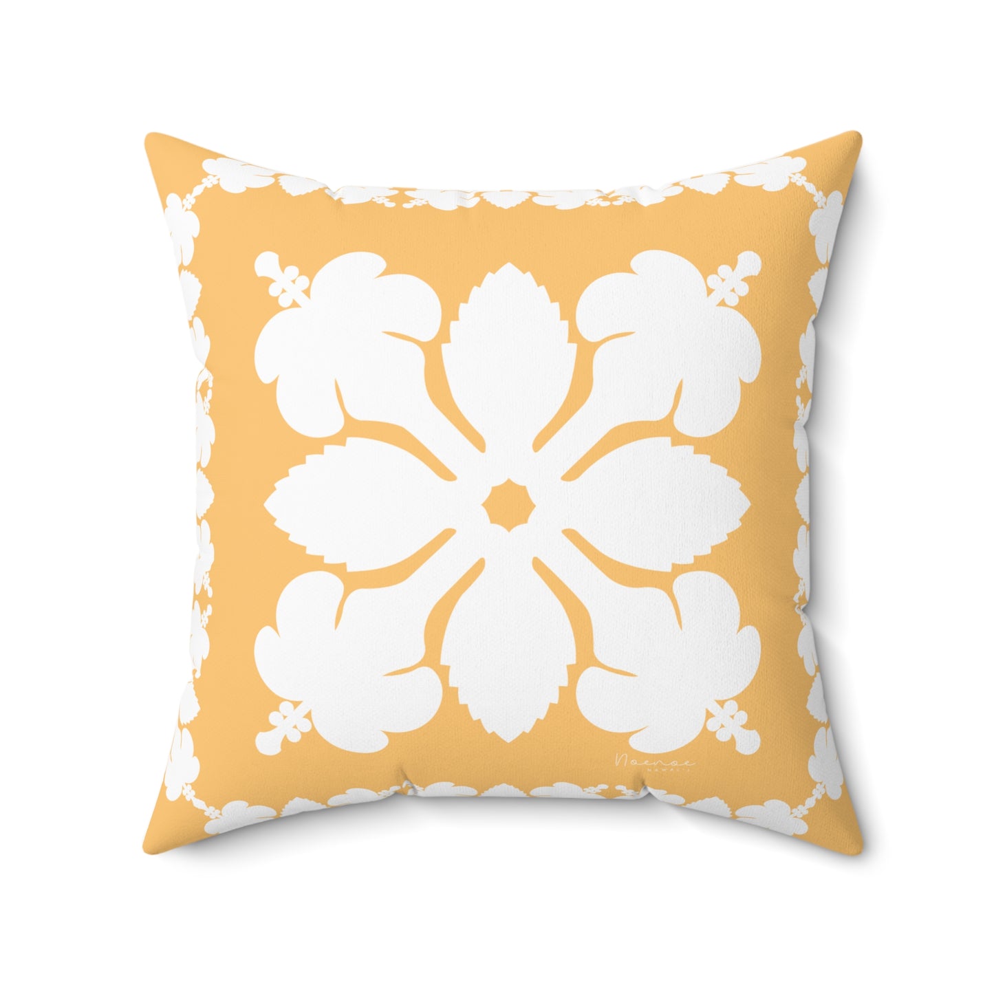 Hawaiian Quilt Hibiscus Palaka Double Sided Pillow- Yellow