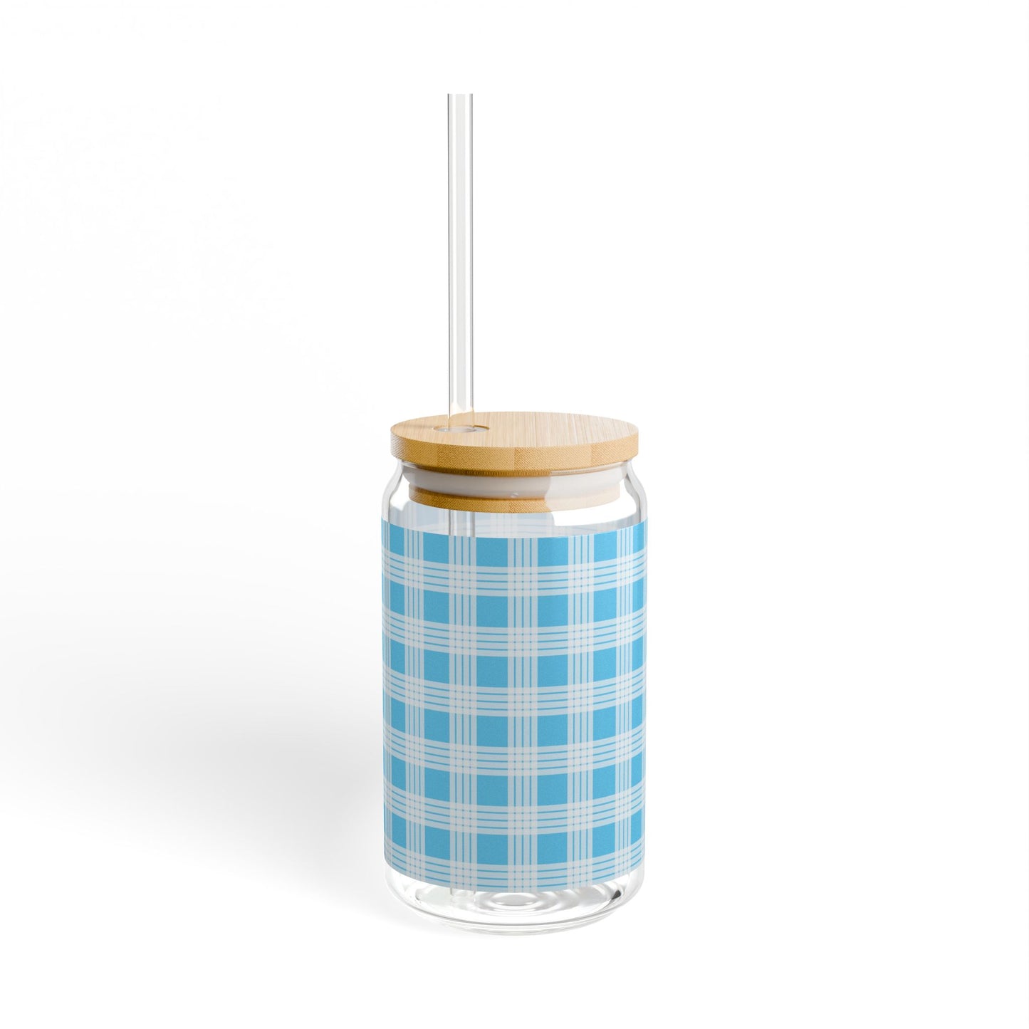 Glass Tumbler with Lid and Straw, 16oz- Blue Palaka