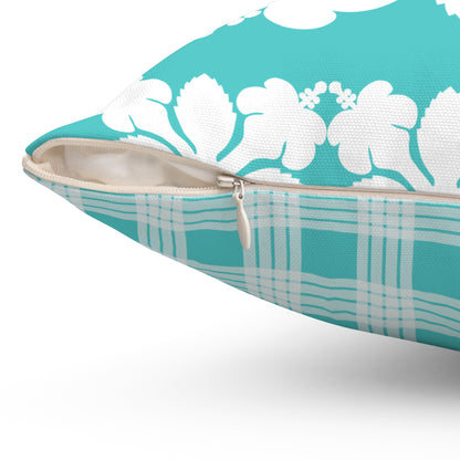Hawaiian Quilt Hibiscus Palaka Double Sided Pillow- Teal