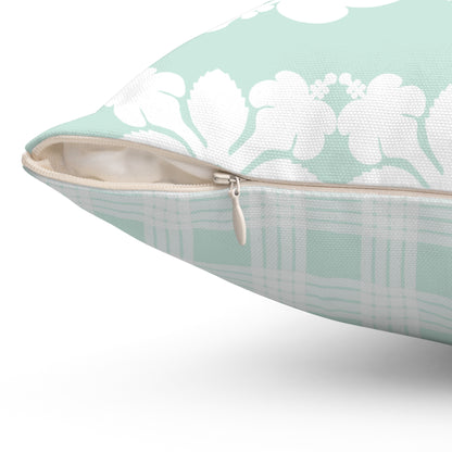 Hawaiian Quilt Hibiscus Palaka Double Sided Pillow- Mint