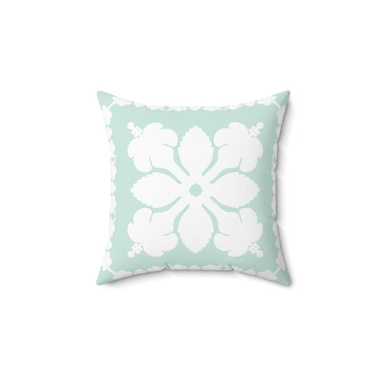 Hawaiian Quilt Hibiscus Palaka Double Sided Pillow- Mint