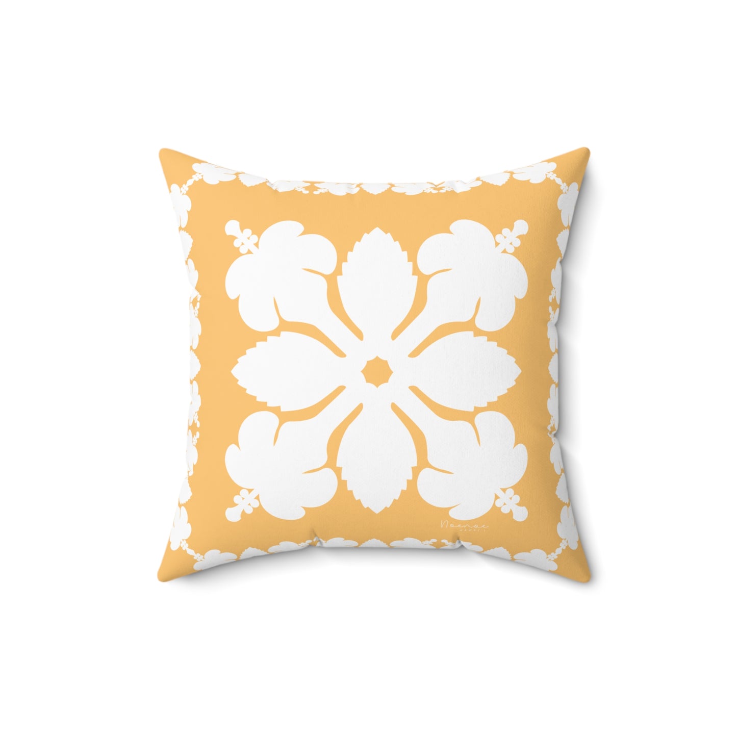 Hawaiian Quilt Hibiscus Palaka Double Sided Pillow- Yellow