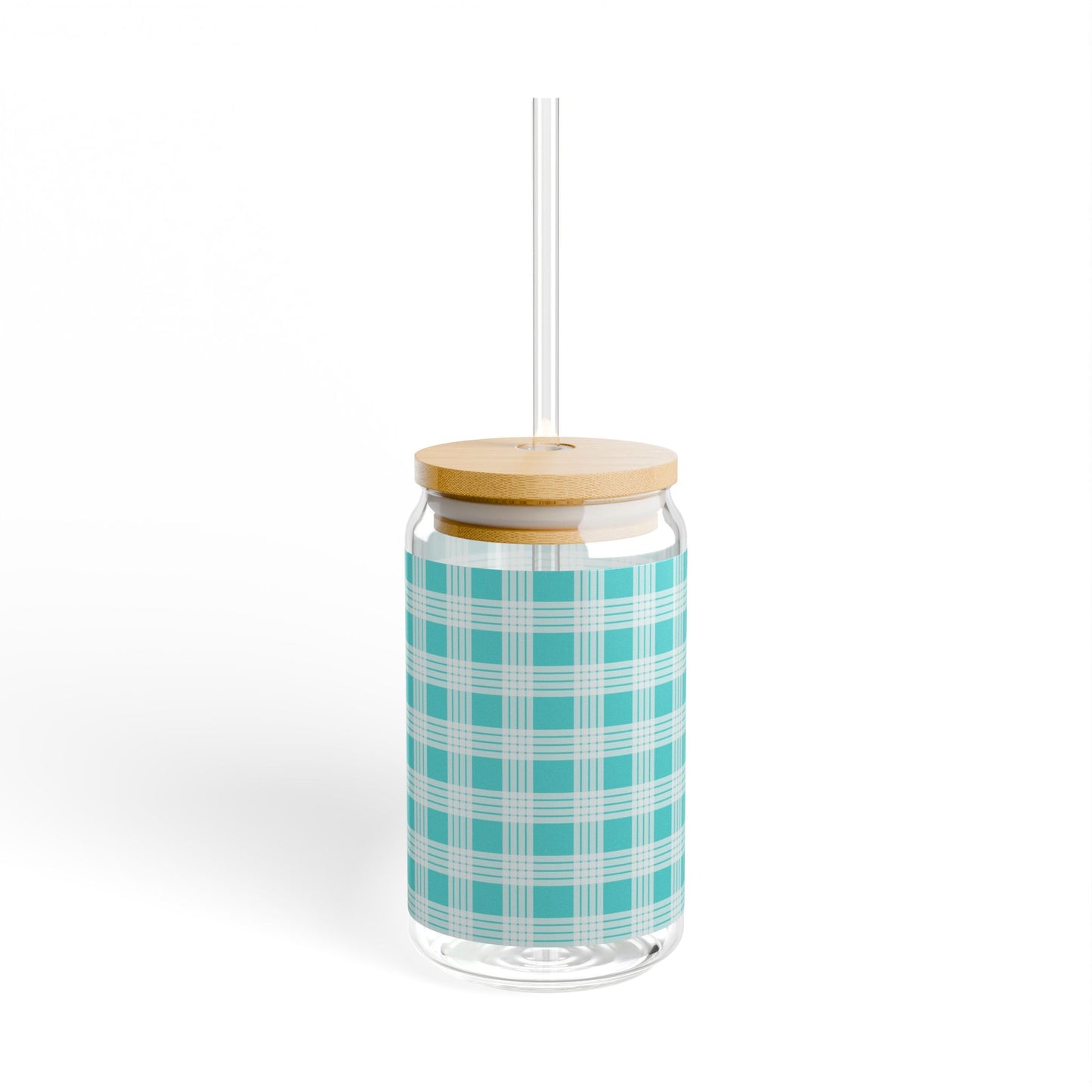 Glass Tumbler with Lid and Straw, 16oz- Teal Palaka