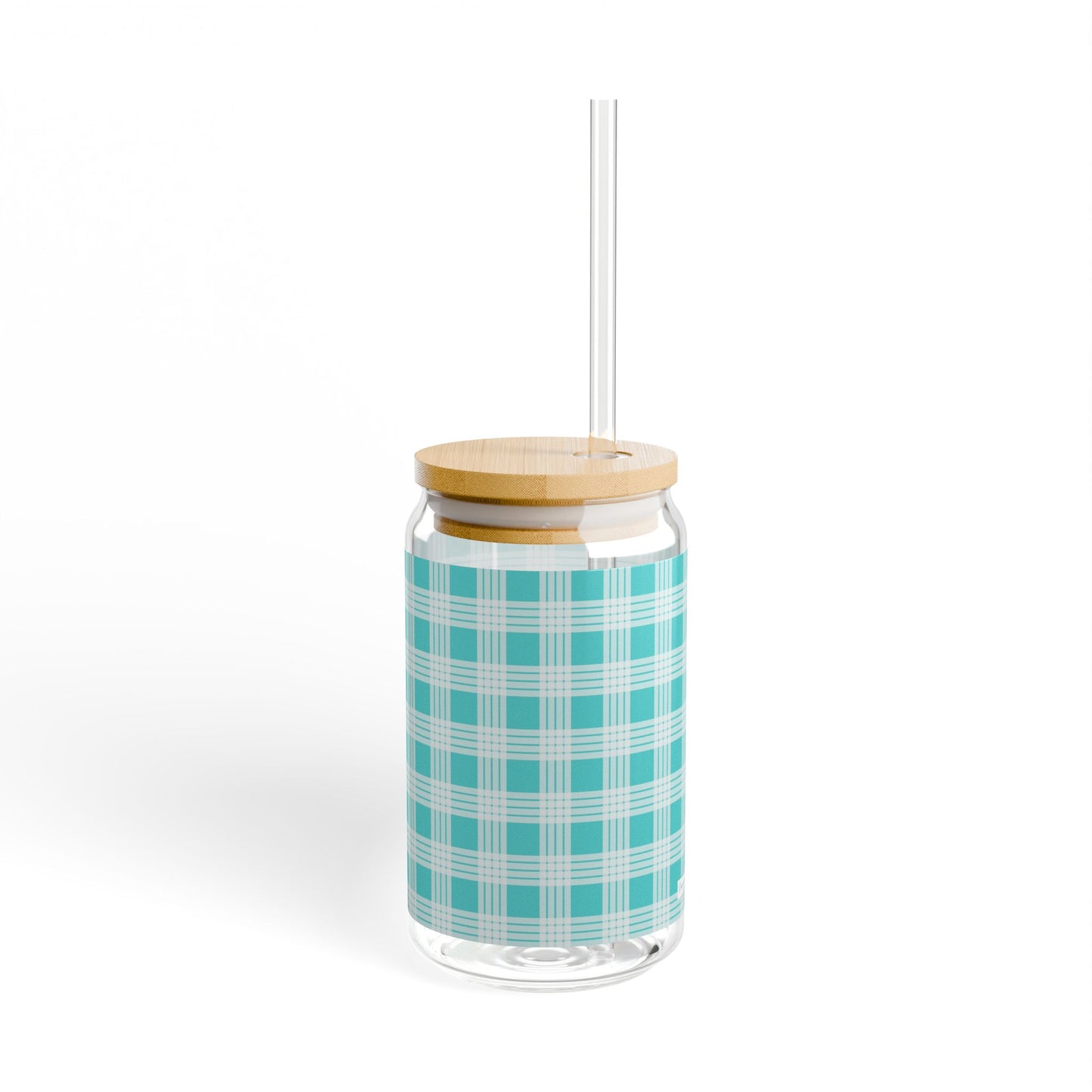 Glass Tumbler with Lid and Straw, 16oz- Teal Palaka