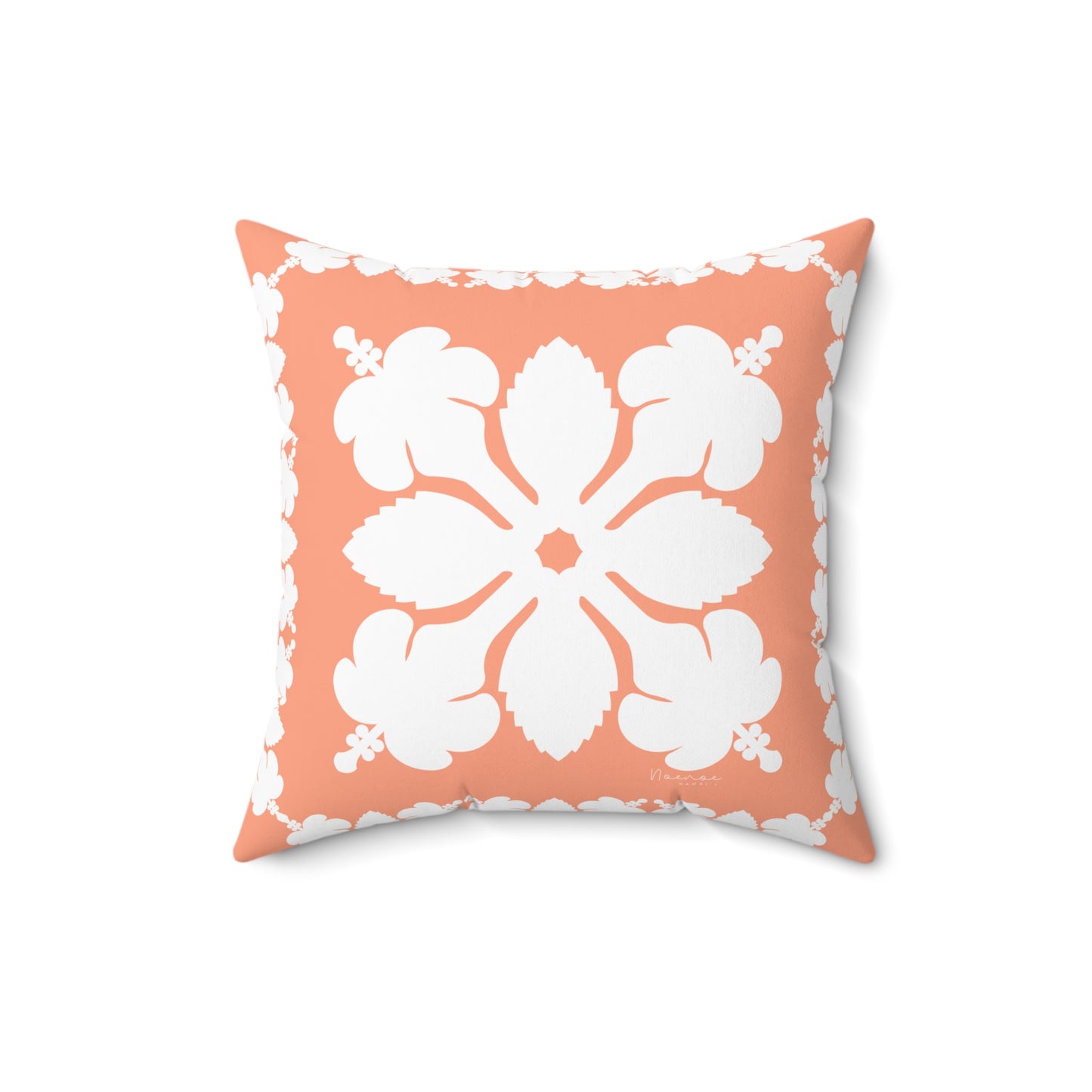 Hawaiian Quilt Hibiscus Palaka Double Sided Pillow- Orange