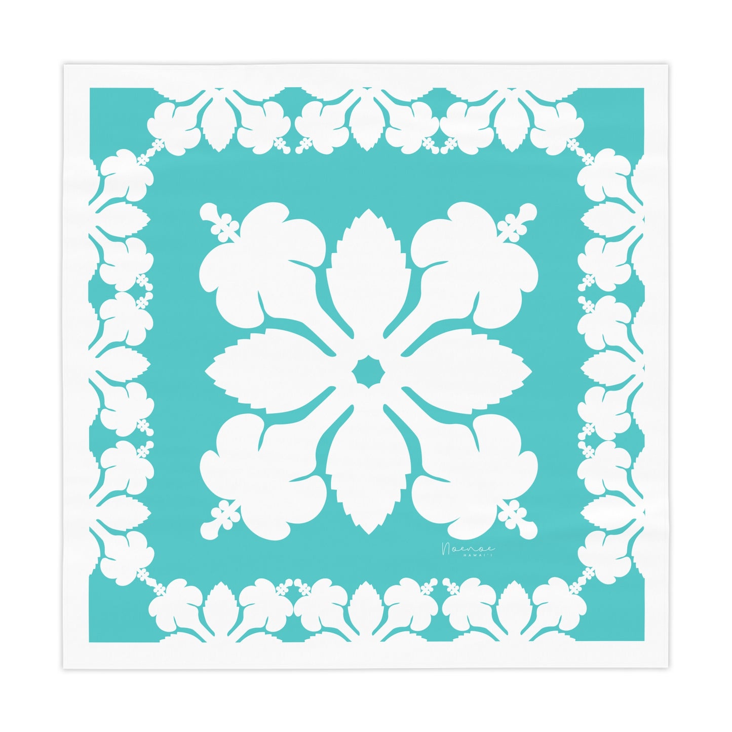 Square Tablecloth- Hawaiian Quilt Hibiscus Teal