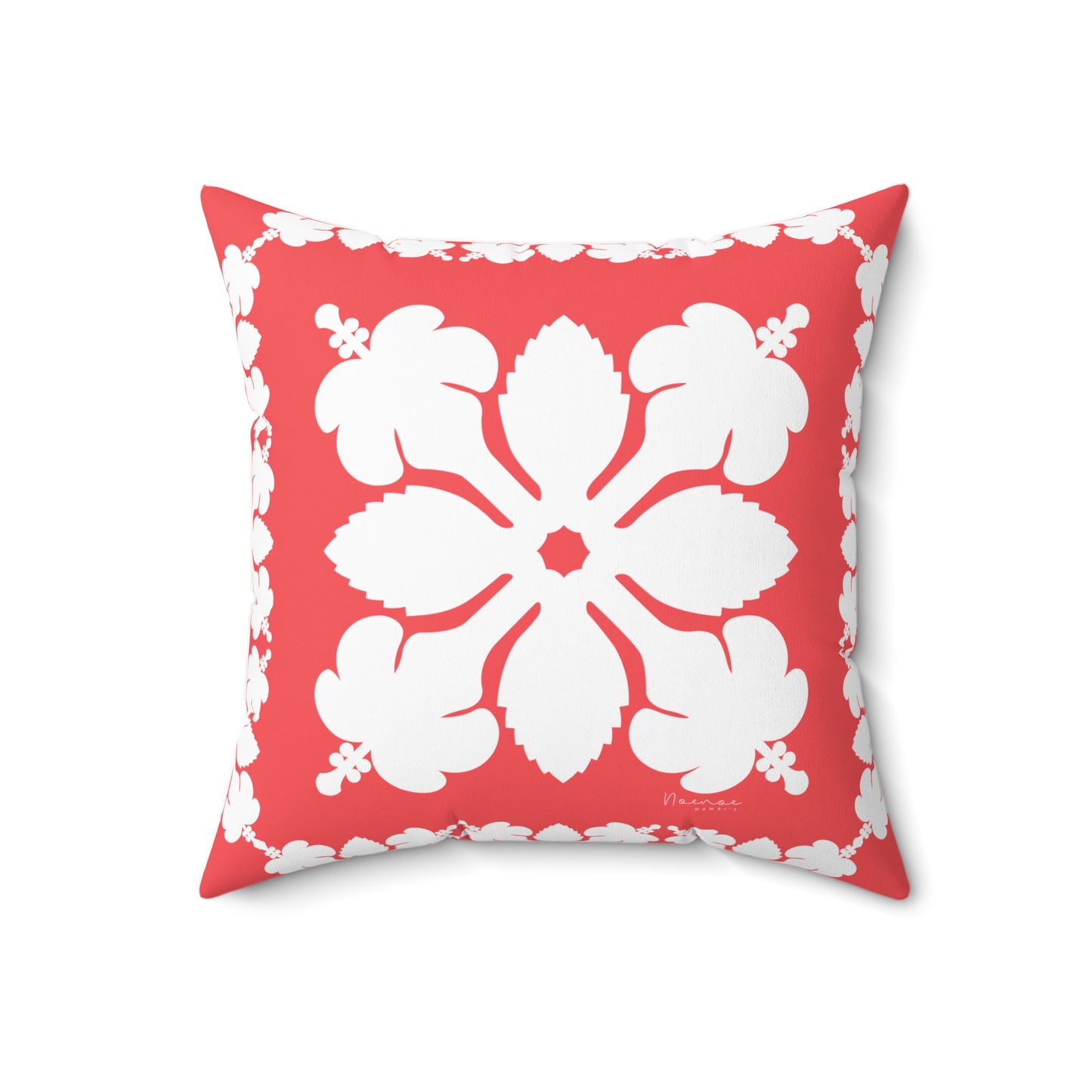 Hawaiian Quilt Hibiscus Palaka Double Sided Pillow- Magenta