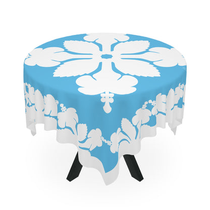 Square Tablecloth- Hawaiian Quilt Hibiscus Bright Blue