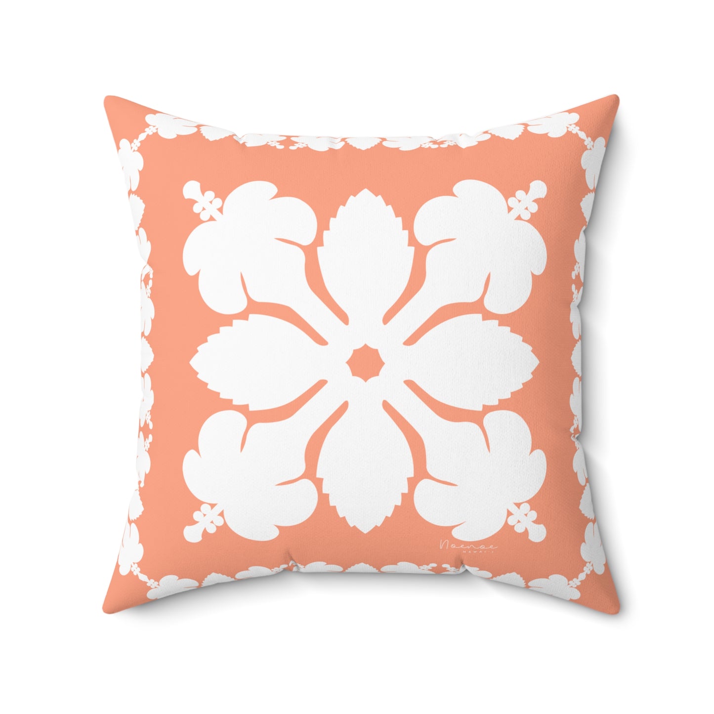 Hawaiian Quilt Hibiscus Palaka Double Sided Pillow- Orange
