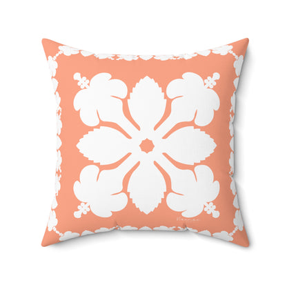Hawaiian Quilt Hibiscus Palaka Double Sided Pillow- Orange