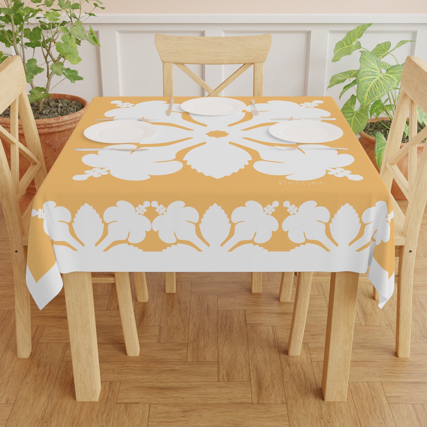 Square Tablecloth- Hawaiian Quilt Hibiscus Yellow