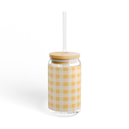 Glass Tumbler with Lid and Straw, 16oz- Yellow Palaka