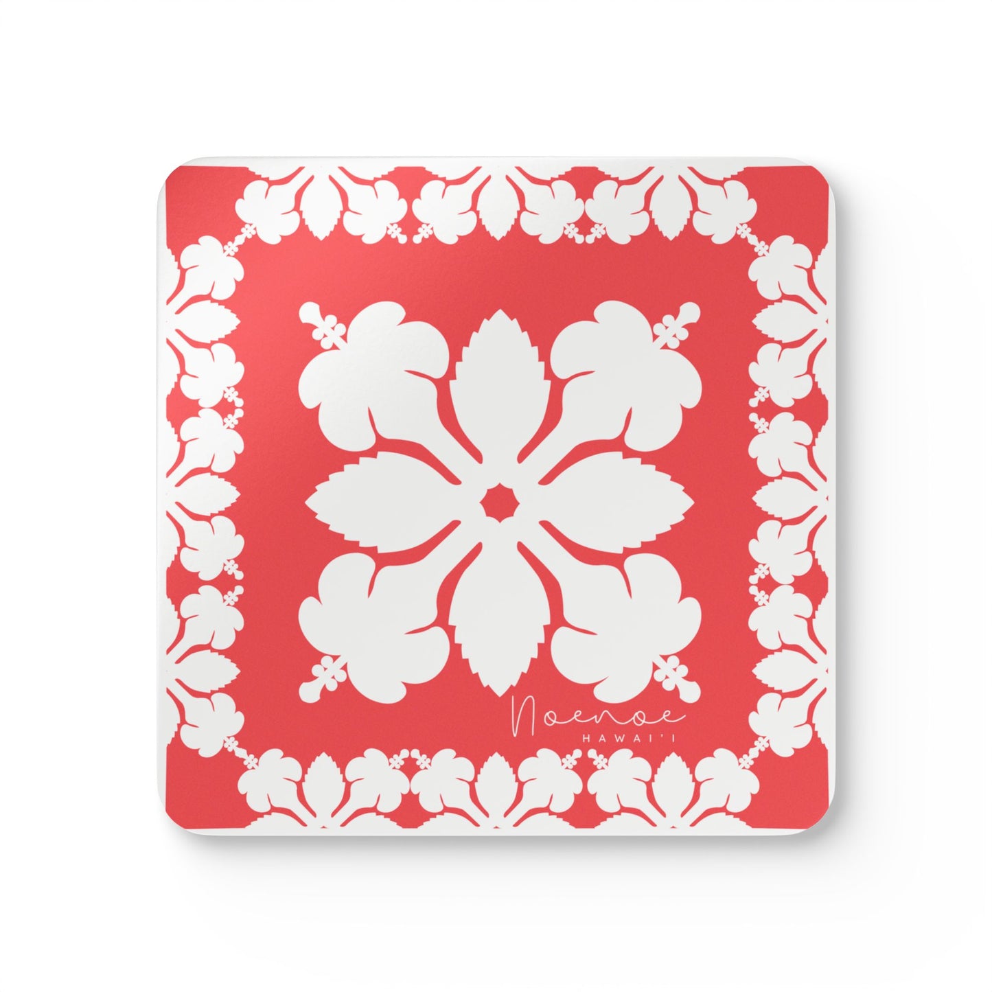 Corkwood Coaster Set, Hawaiian Quilt Hibiscus- Magenta