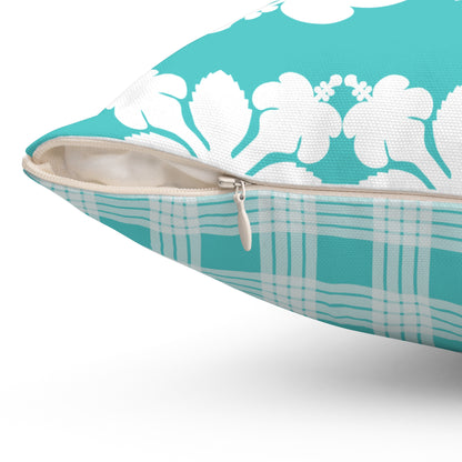 Hawaiian Quilt Hibiscus Palaka Double Sided Pillow- Teal