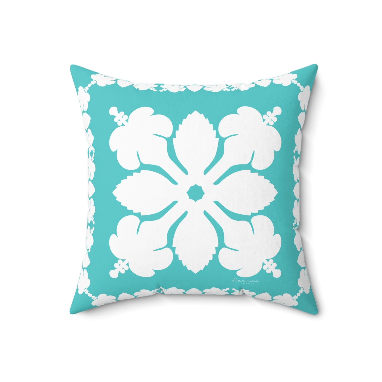 Hawaiian Quilt Hibiscus Palaka Double Sided Pillow- Teal