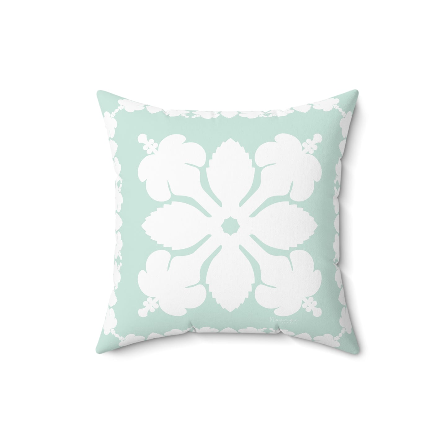 Hawaiian Quilt Hibiscus Palaka Double Sided Pillow- Mint